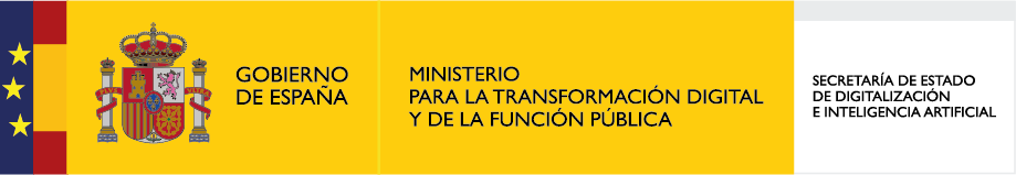 Bandera de España con el logotipo del Ministerio para la Transformación Digital y de la Función Pública, y la Secretaría de Estado de Digitalización e Inteligencia Artificial.